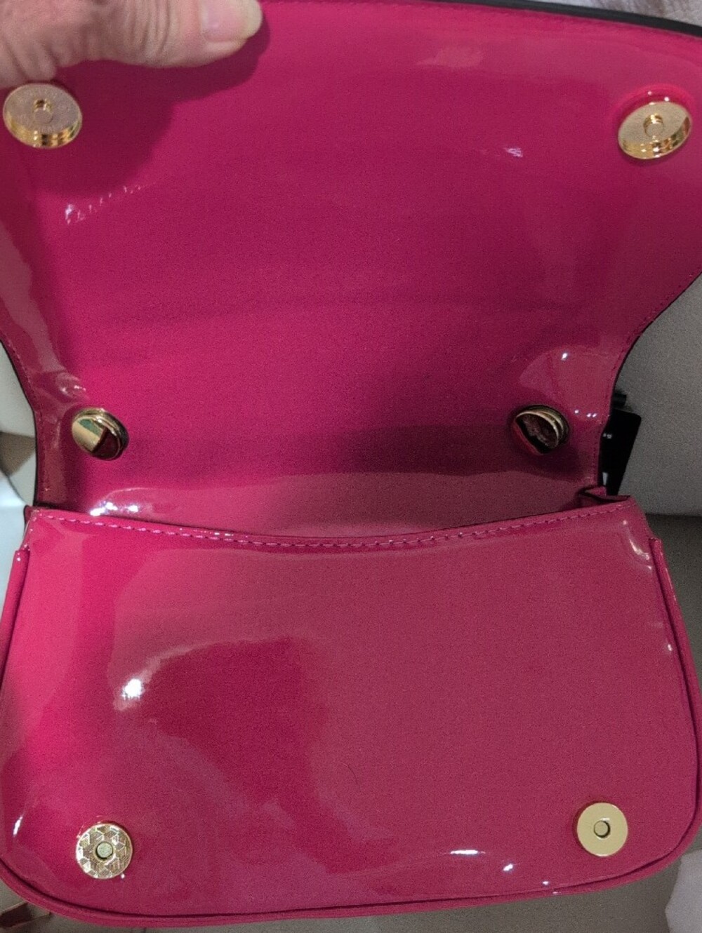Hot Pink Patent Leather Top-Handle Bag with Wristlet And Crossbody Strap - Picture 7 of 16